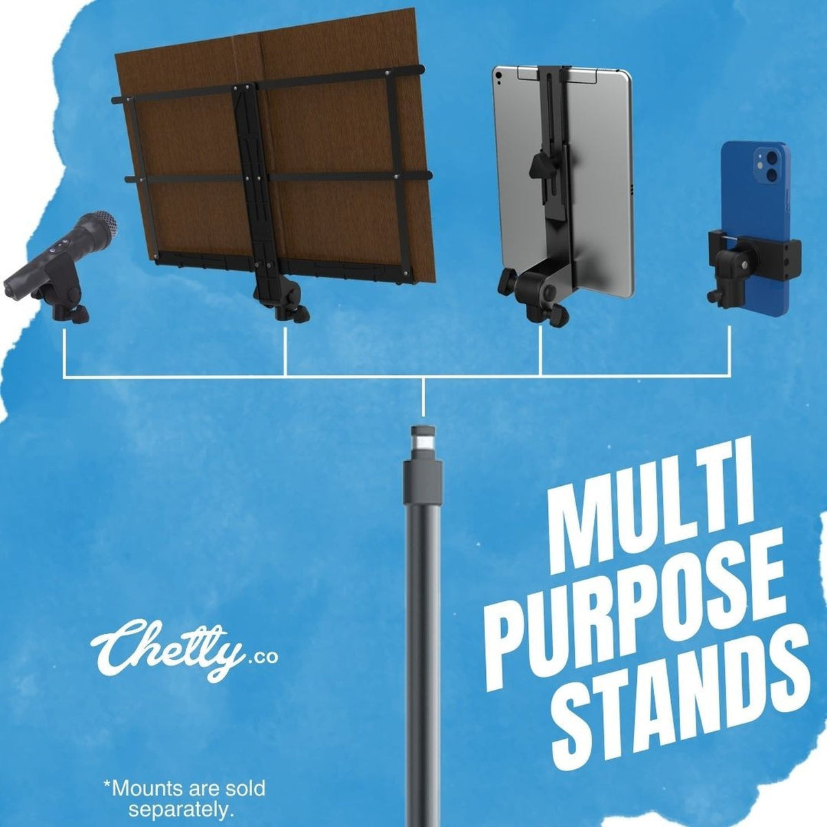 Chetty ST4 Single Guitar Stand with Detachable Guitar Mount and Safety Lock