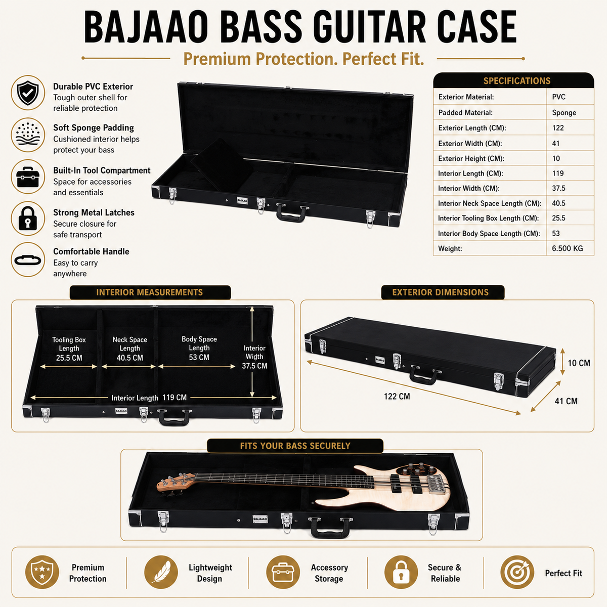 Bajaao Electric Bass Guitar Hardshell Case