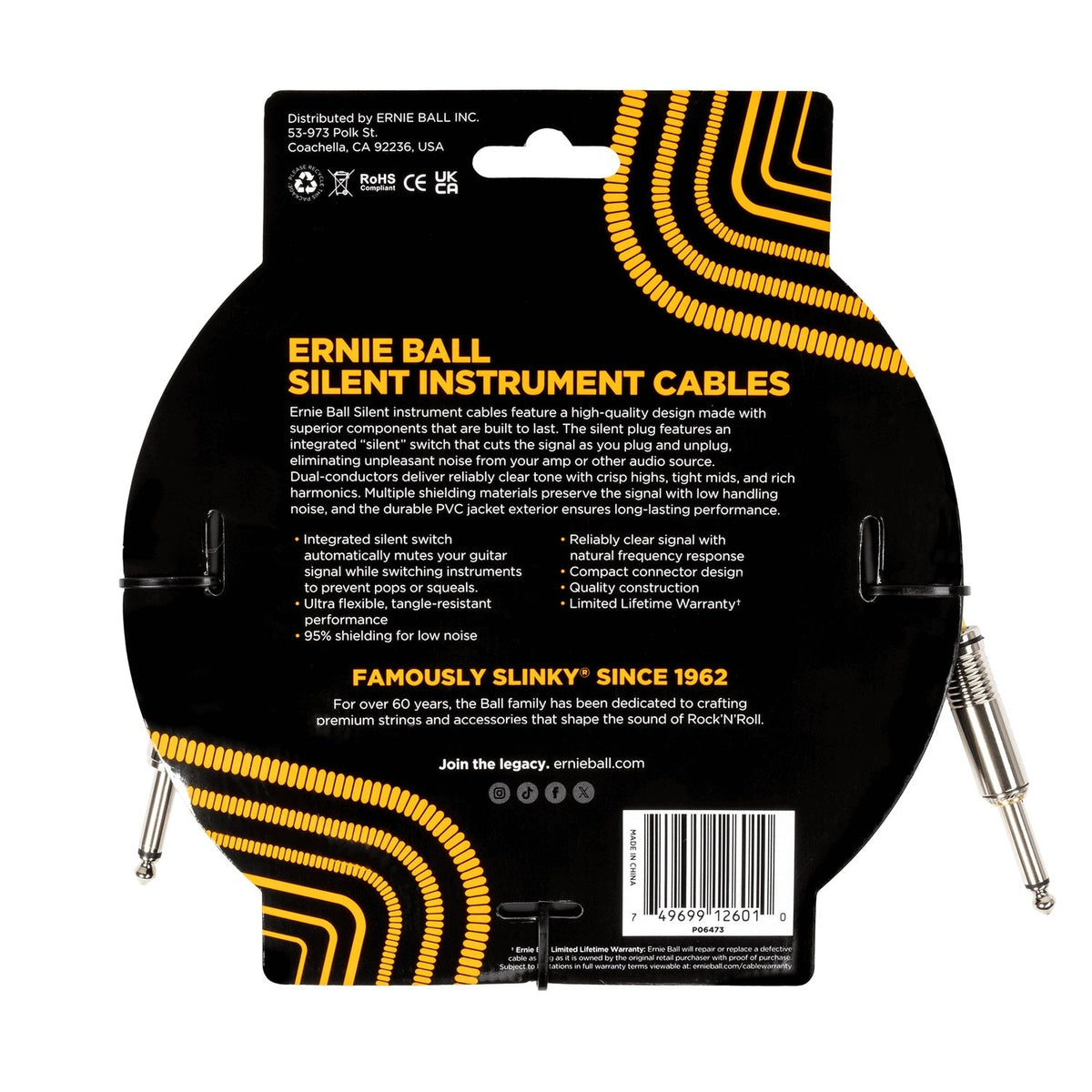 Ernie Ball Classic Silent 20ft Straight/Straight Instrument Cable