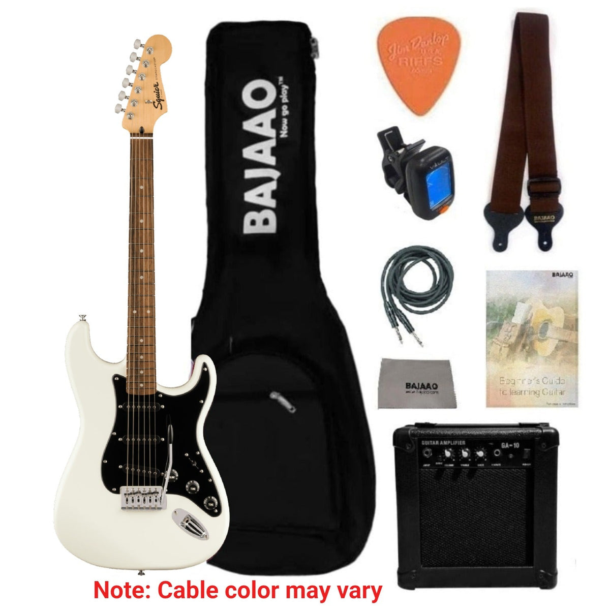 Fender Squier Sonic Stratocaster Electric Guitar with Guitar Amplifier, Gigbag,Polishing Cloth, Strap, Tuner, Pick, Cable and Ebook