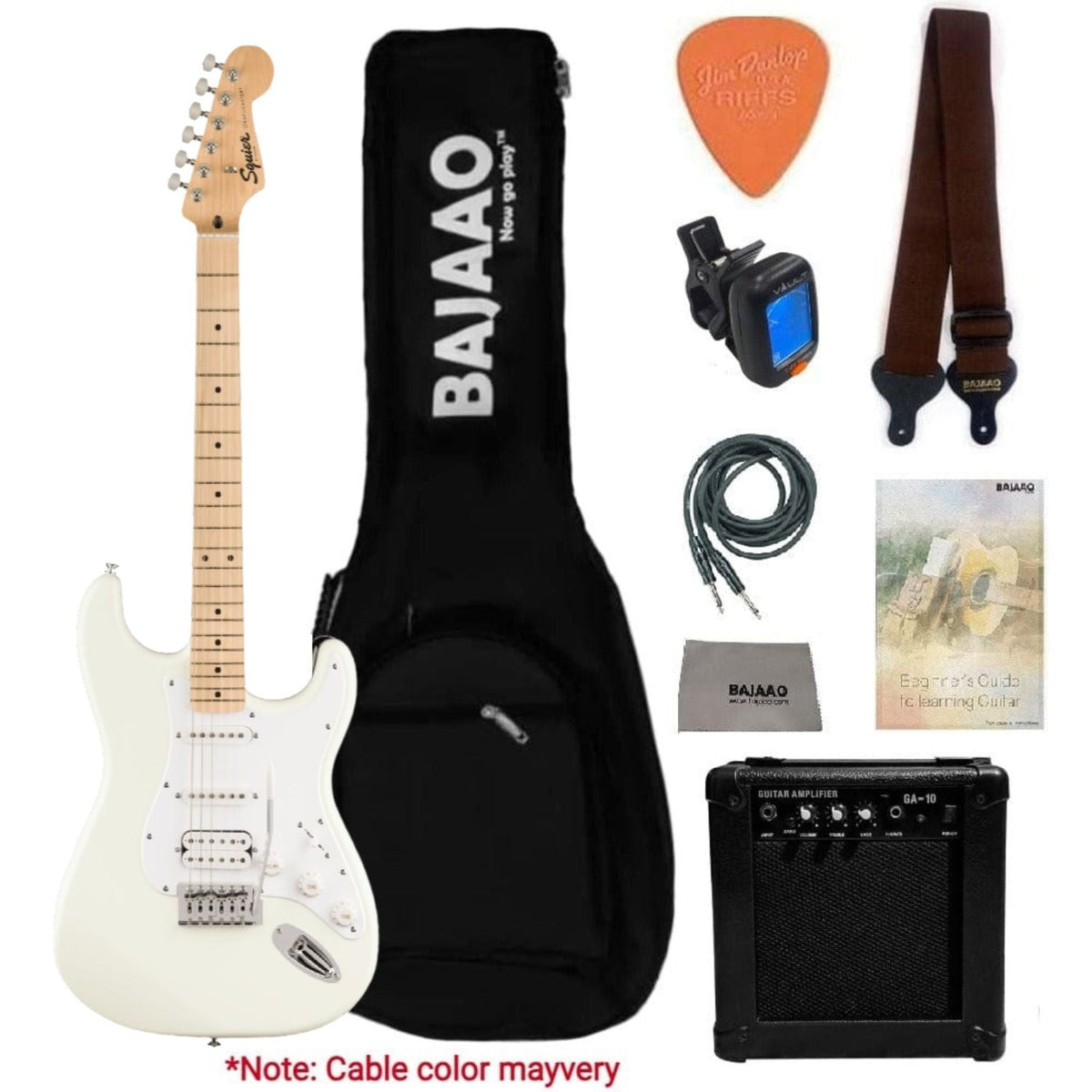 Fender Squier Sonic Stratocaster Electric Guitar with Guitar Amplifier, Gigbag,Polishing Cloth, Strap, Tuner, Pick, Cable and Ebook