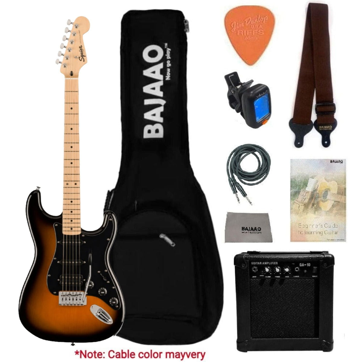 Fender Squier Sonic Stratocaster Electric Guitar with Guitar Amplifier, Gigbag,Polishing Cloth, Strap, Tuner, Pick, Cable and Ebook