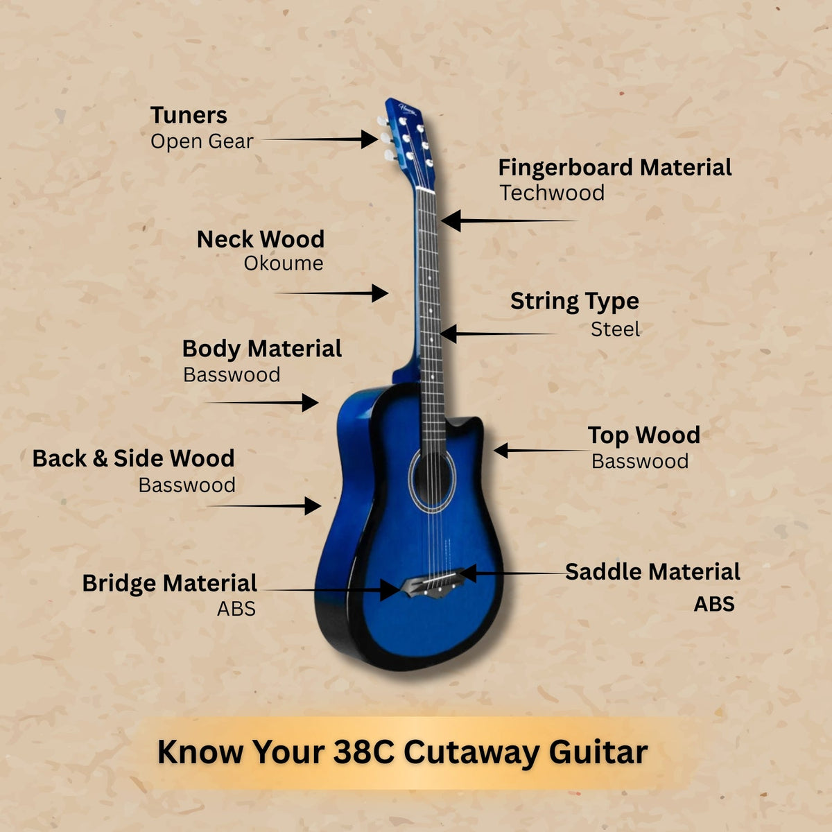 Henrix 38c 38 inch Cutaway Acoustic Guitar