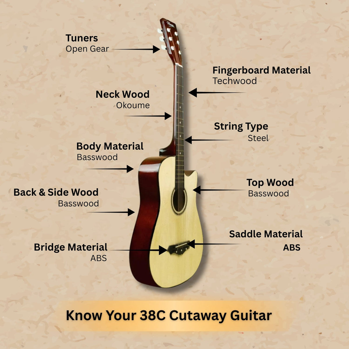 Henrix 38c 38 inch Cutaway Acoustic Guitar