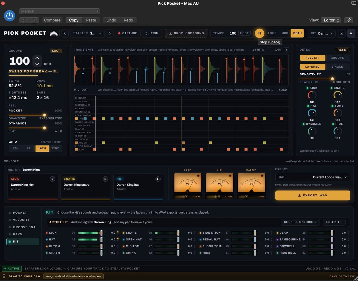Yurtrock Pick Pocket - Audio to MIDI Drum Plug-In