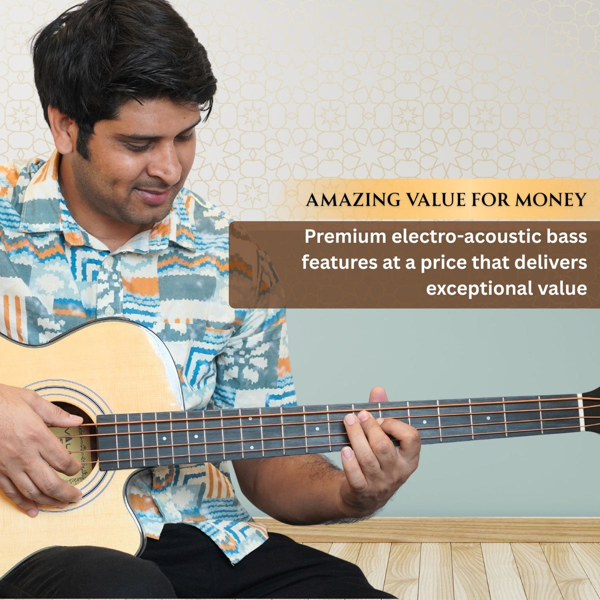 Vault EB40CE 4 String Solid-Top Acoustic Bass Guitar With EQ and Padded Gigbag - 34" Long Scale Length - Open Box