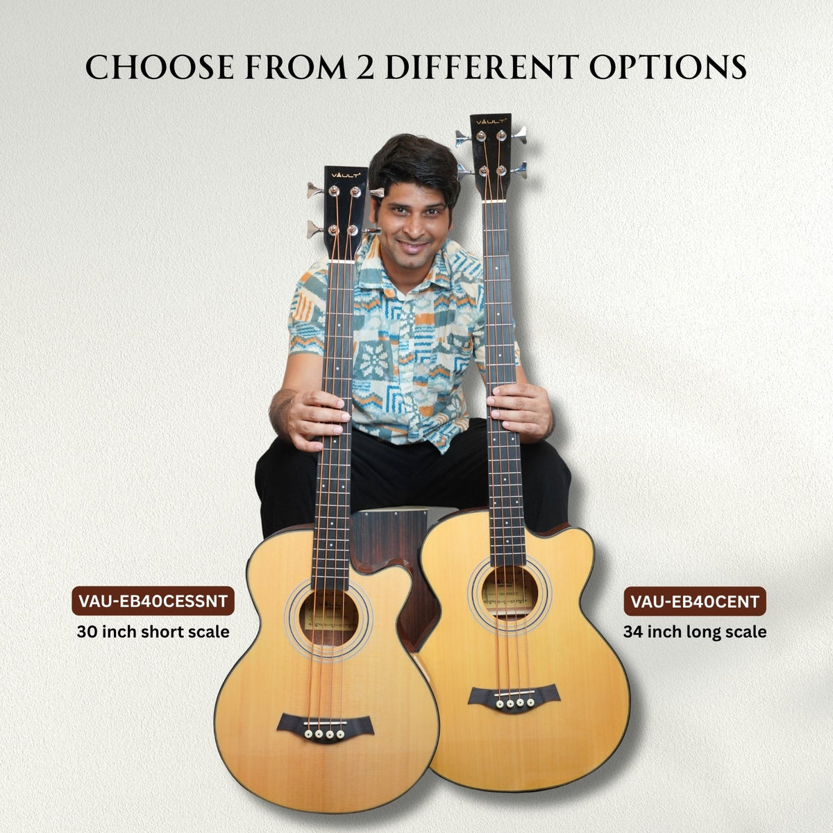 Vault EB40CE 4 String Solid-Top Acoustic Bass Guitar With EQ and Padded Gigbag - 34" Long Scale Length - Open Box