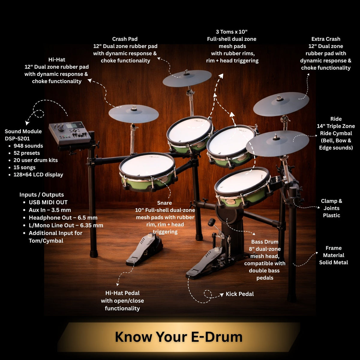 Vault Performer Electronic Drum Kit with Full-Size Mesh Pads, Triple Zone Cymbals and Advanced Module with 900+ Sounds