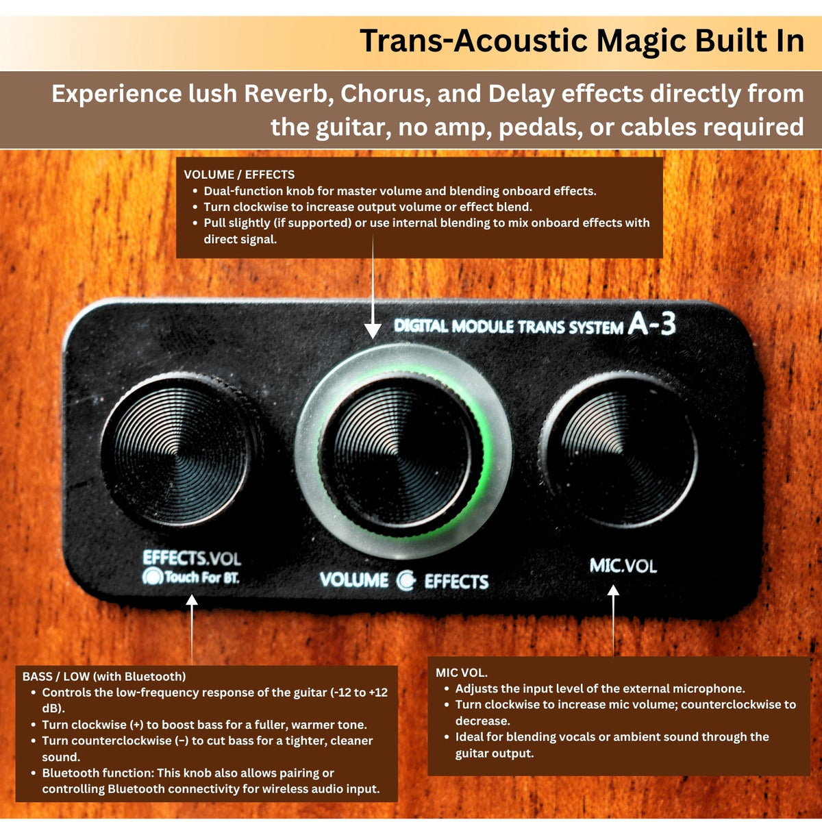 Vault Performer Pro Premium Classical Guitar with All Solid wood and Transacoustic EQ with Delay, Reverb, Chorus onboard effects and 25mm Paded Gigbag