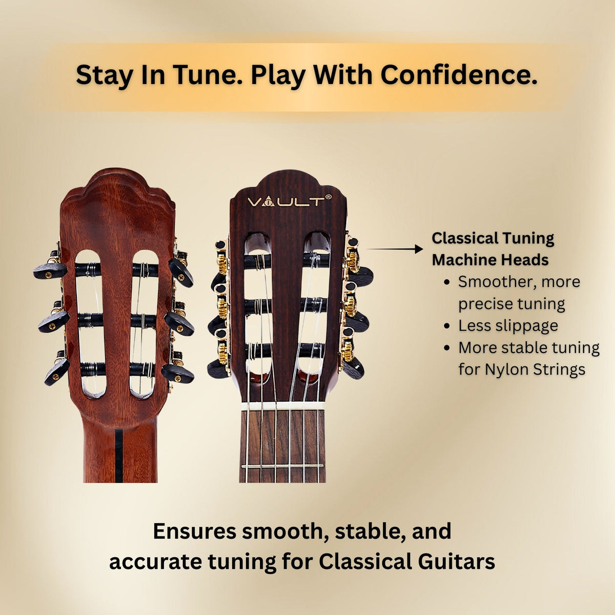 Vault Performer Pro Premium Classical Guitar with All Solid wood and Transacoustic EQ with Delay, Reverb, Chorus onboard effects and 25mm Paded Gigbag