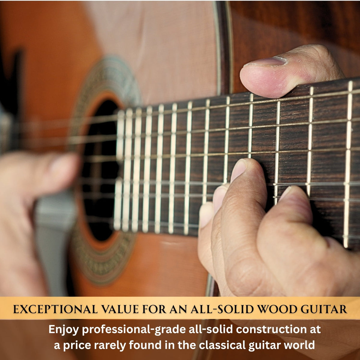 Vault Performer Pro Premium Classical Guitar with All Solid wood and Transacoustic EQ with Delay, Reverb, Chorus onboard effects and 25mm Paded Gigbag