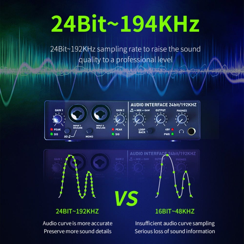 Audio Array AI-01 24 bit 192KHz 2in/2out Audio Interface with Gain Control Mono & Loop Back Button along with No Latency Monitoring for Recording Streaming and Podcasting