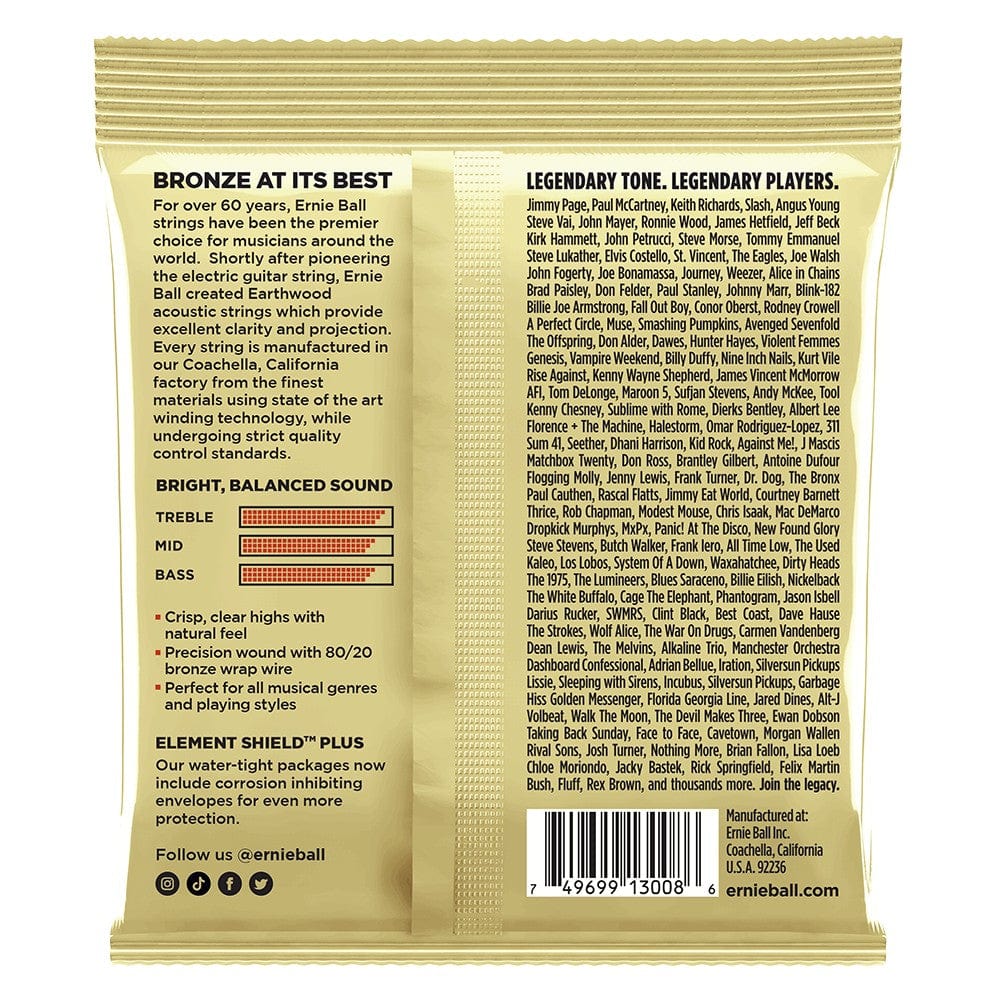 Ernie Ball 3008 Rock and Blues with Plain G Earthwood 80/20 Bronze Acoustic Guitar String 3 Pack - .10-.52