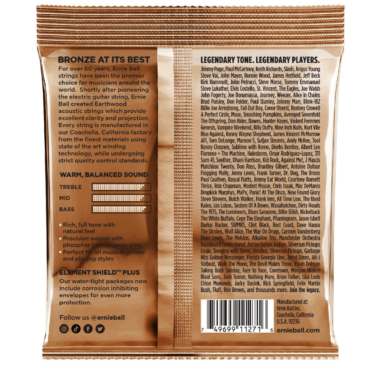 Ernie Ball 3545 Custom Light Earthwood Phosphor Bronze Acoustic Guitar String - 3 Pack - .11.5-.54