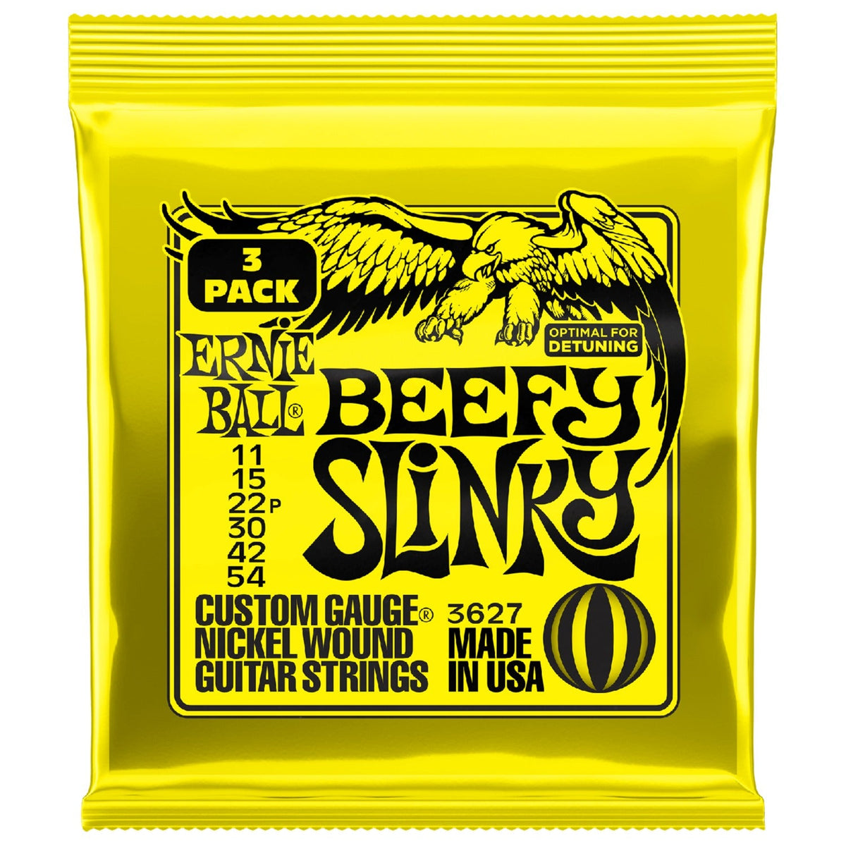 Ernie Ball 3627 Beefy Slinky Nickel Wound Electric Guitar Strings Pack of 3 - .11-.54