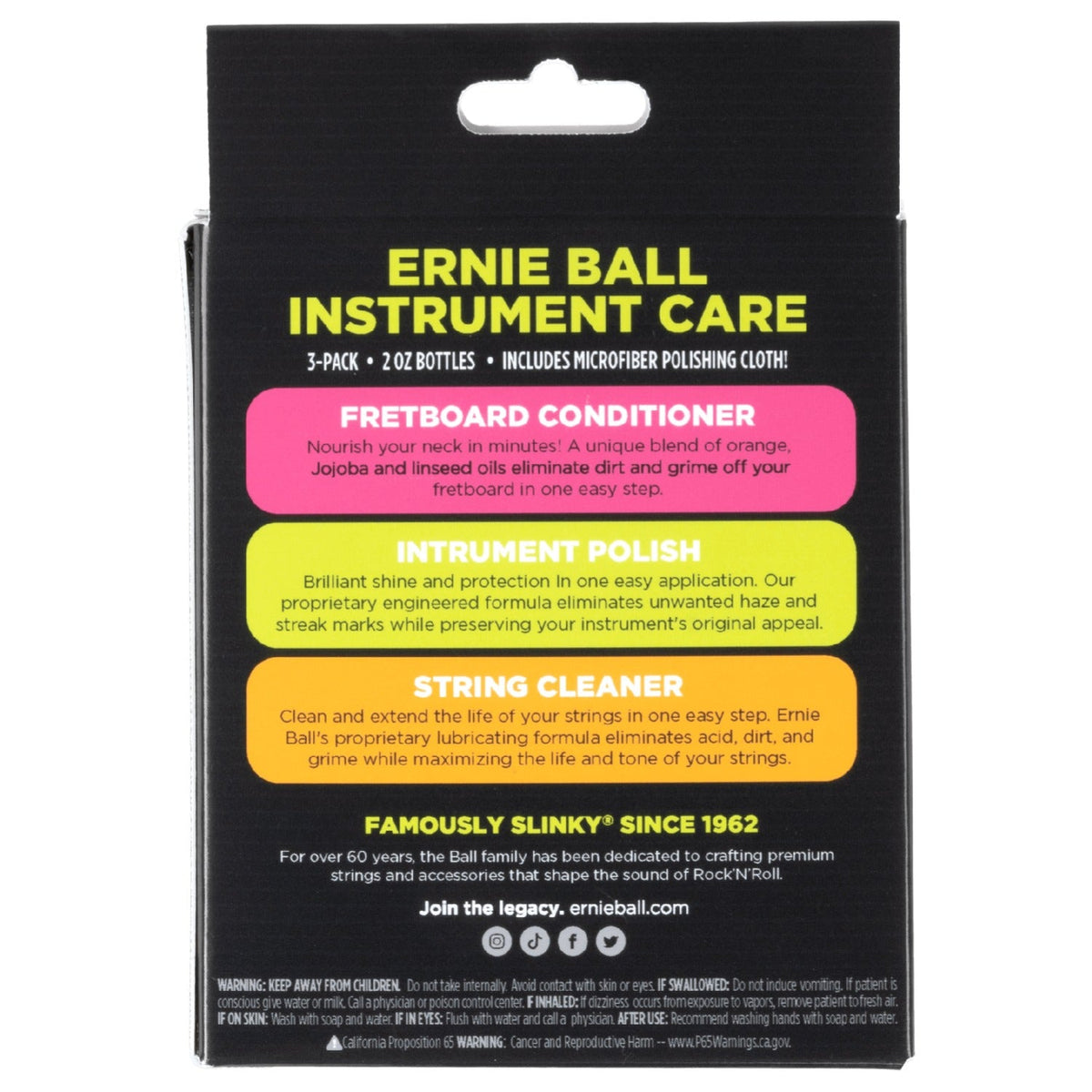 Ernie Ball 3-Pack Instrument Care with Microfiber Polish Cloth