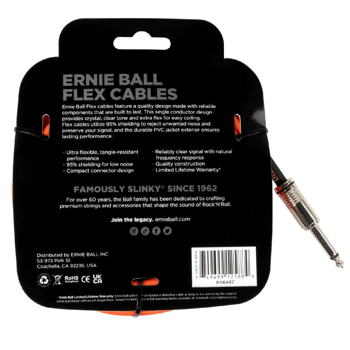 Ernie Ball Flex 20Ft Straight Angle Instrument Cable