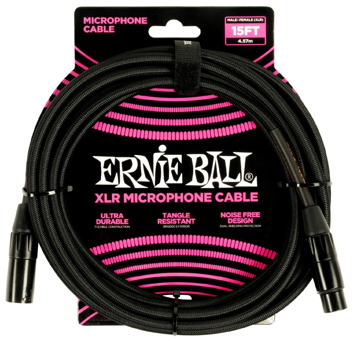 Ernie Ball 6391 15ft Braided Male Female XLR Microphone Cable - Black