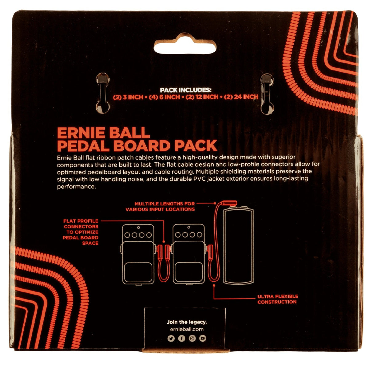 Ernie Ball 6404 Flat Ribbon Pedalboard Multi Pack Patch Cables - Red