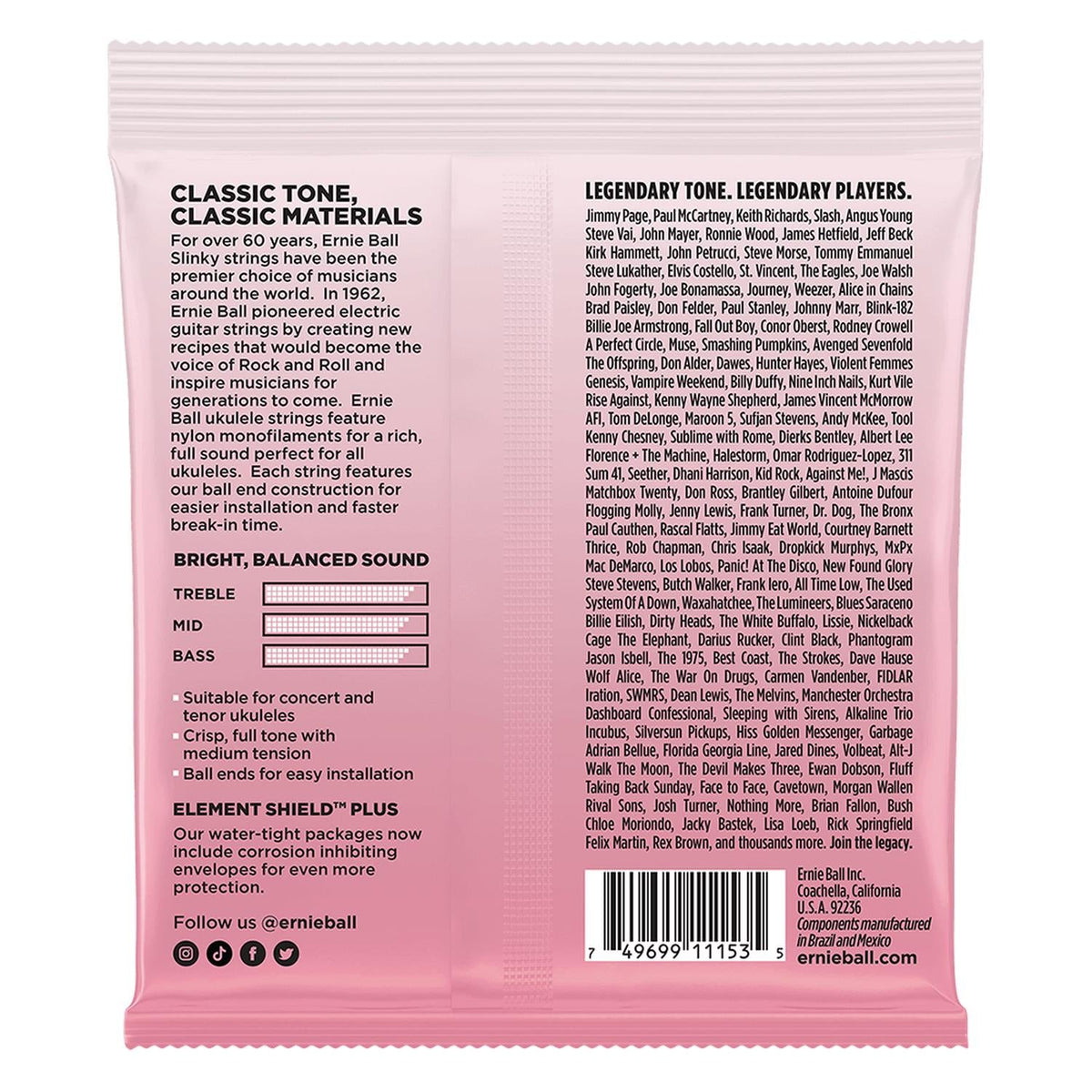 Ernie Ball Concert & Tenor Wound G Nylon Ball End Ukulele Strings