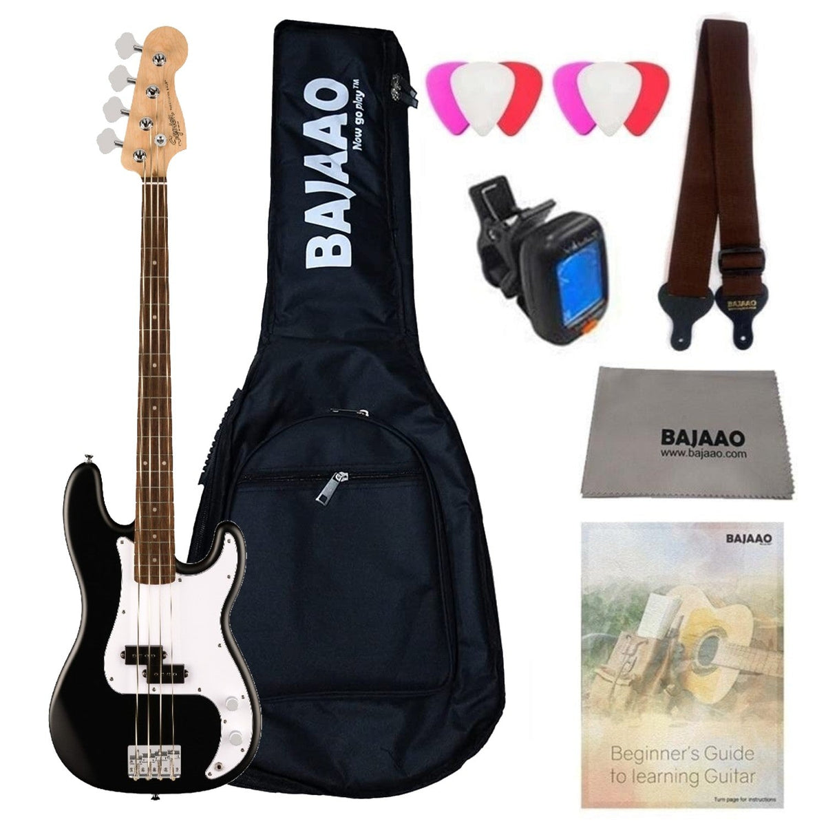 Fender Squier Debut Precision Bass Guitar with Gigbag, Polishing Cloth, Picks, Strap, Tuner & Ebook