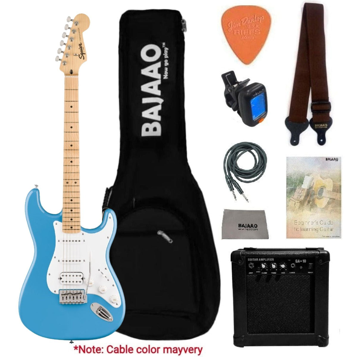 Fender Squier Sonic Stratocaster Electric Guitar with Guitar Amplifier, Gigbag,Polishing Cloth, Strap, Tuner, Pick, Cable and Ebook