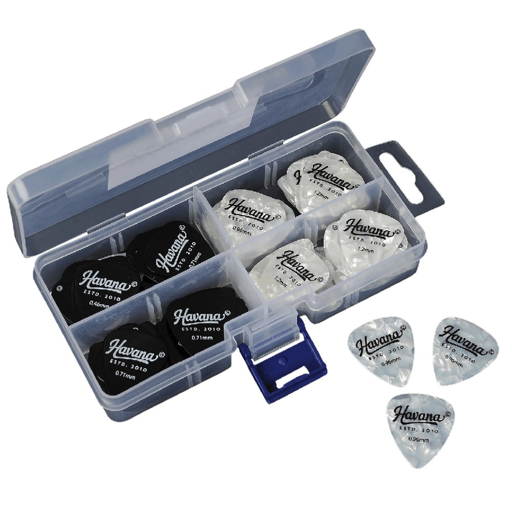 Havana Celluloid Teardrop Picks Box - 0.46mm to 1.2mm