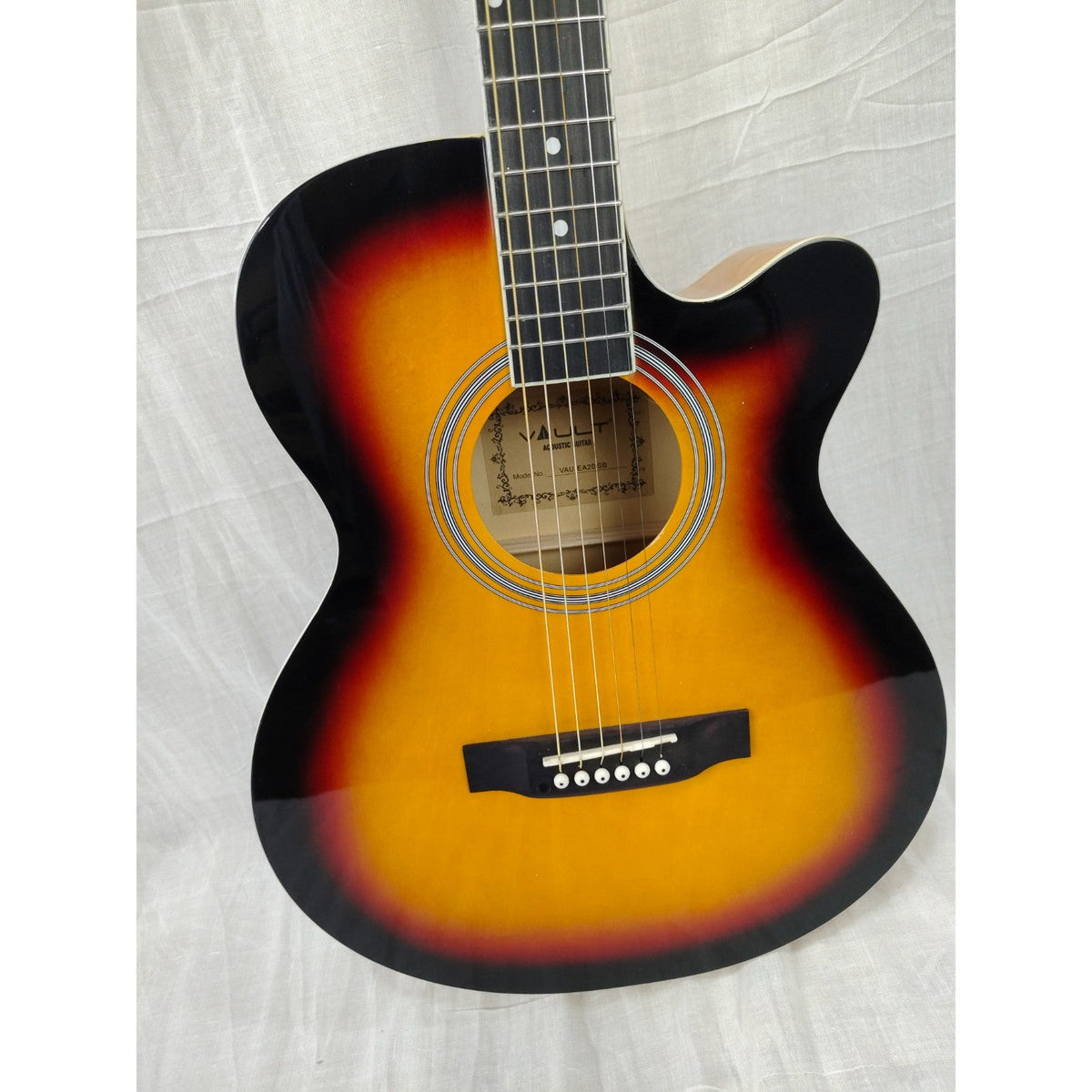 Vault EA20 Guitar Kit with Learn to Play Ebook, Bag, Strings, Straps, Picks, String winder & Polishing Cloth - 40 inch Cutaway Acoustic Guitar - Open Box