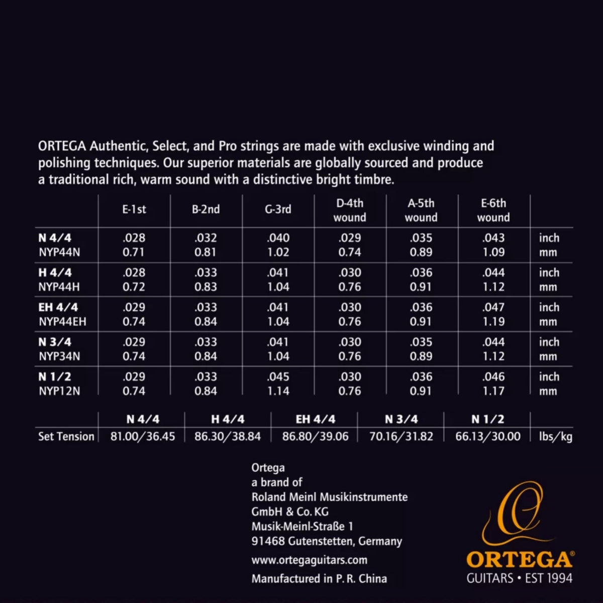 Ortega NYP44N Silver Plated Normal Tension Classical Guitar Strings