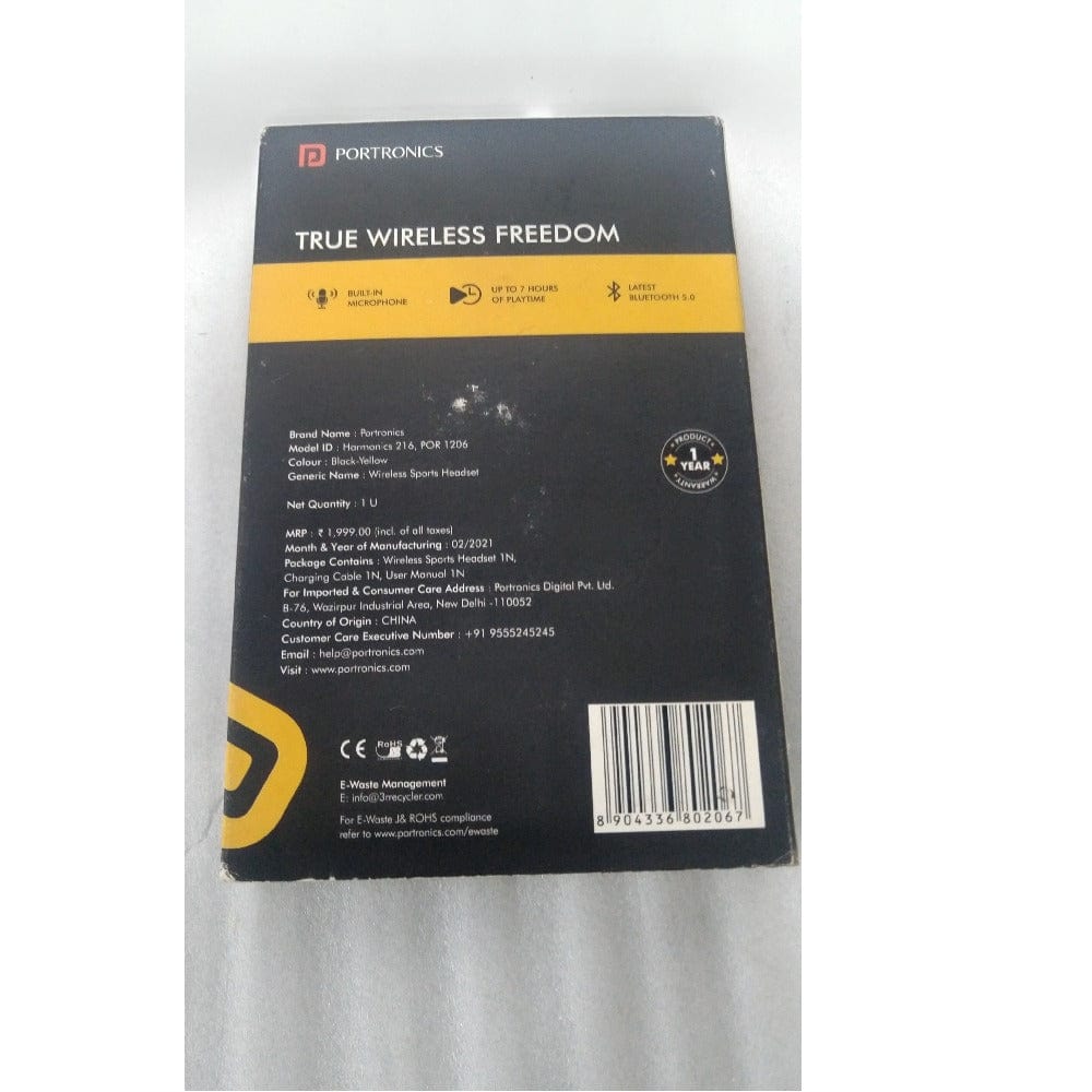 Portronics Harmonics 216 Wireless Sports Headset - Open Box B Stock