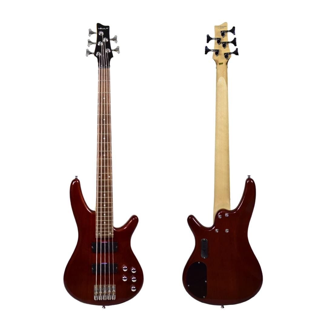 Vault Performer Pro RB5 Five String Electric Bass Guitar - High Gloss Solid Mahogany - Open Box
