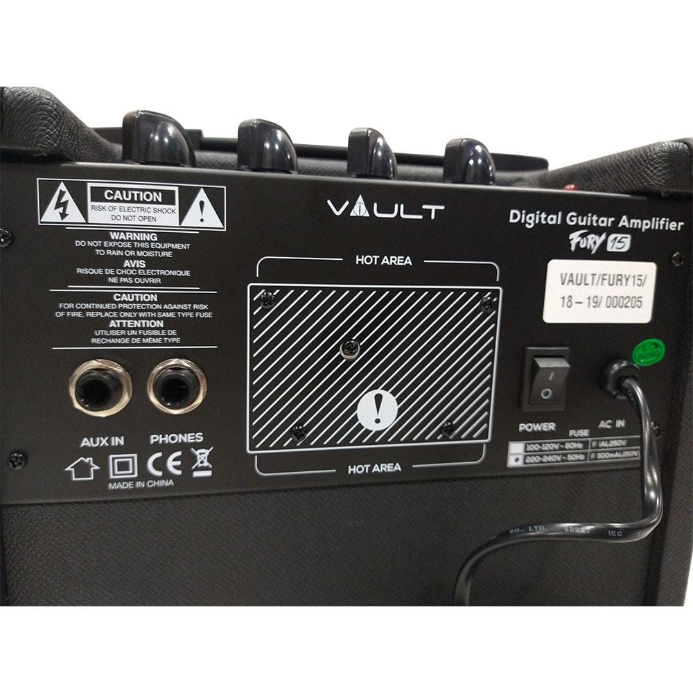 Vault Fury 15 Watt Digital Combo Guitar Amplifier with Effects and 36 pattern Drum Machine with Vault Buds Duo Dual Driver Earphones