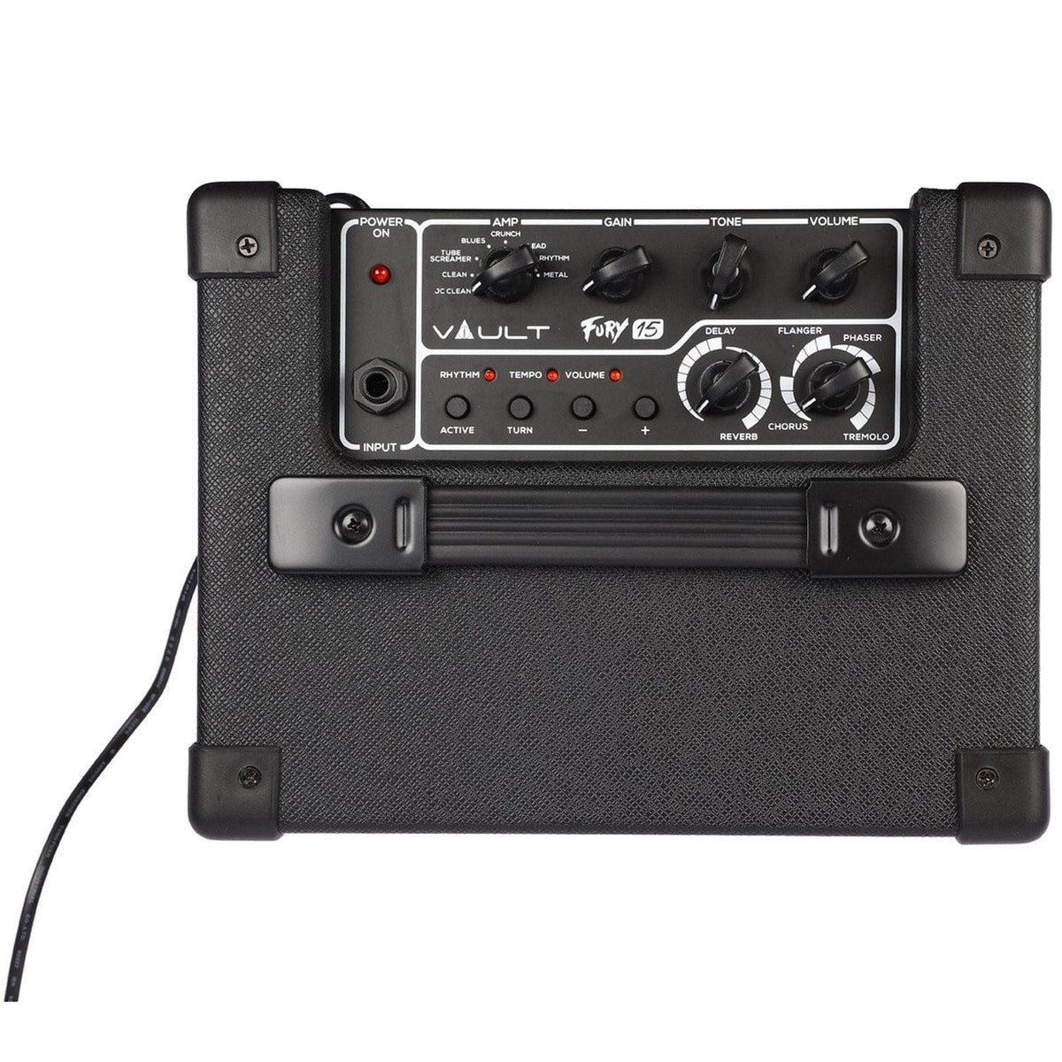 Vault Fury 15 Watt Digital Combo Guitar Amplifier with Effects and 36 pattern Drum Machine with Vault Buds Duo Dual Driver Earphones