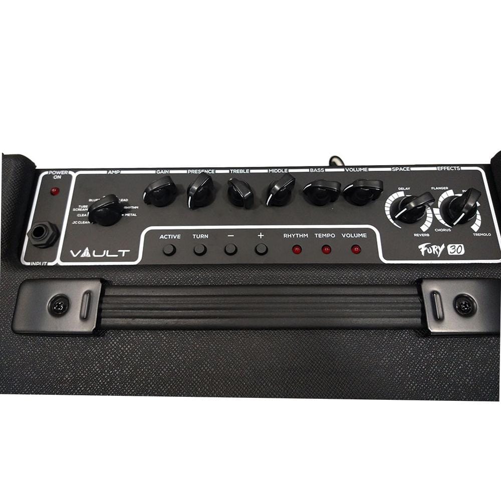 Vault Fury 30 Watt Digital Combo Guitar Amplifier with Effects and 36 Pattern Drum Machine - Must Have Accessories