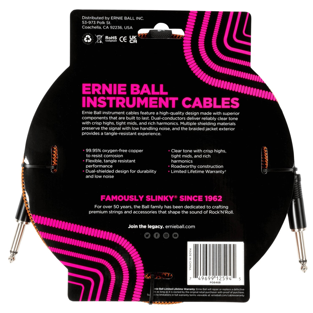 Ernie Ball Braided 10ft Straight/Straight Instrument Cable