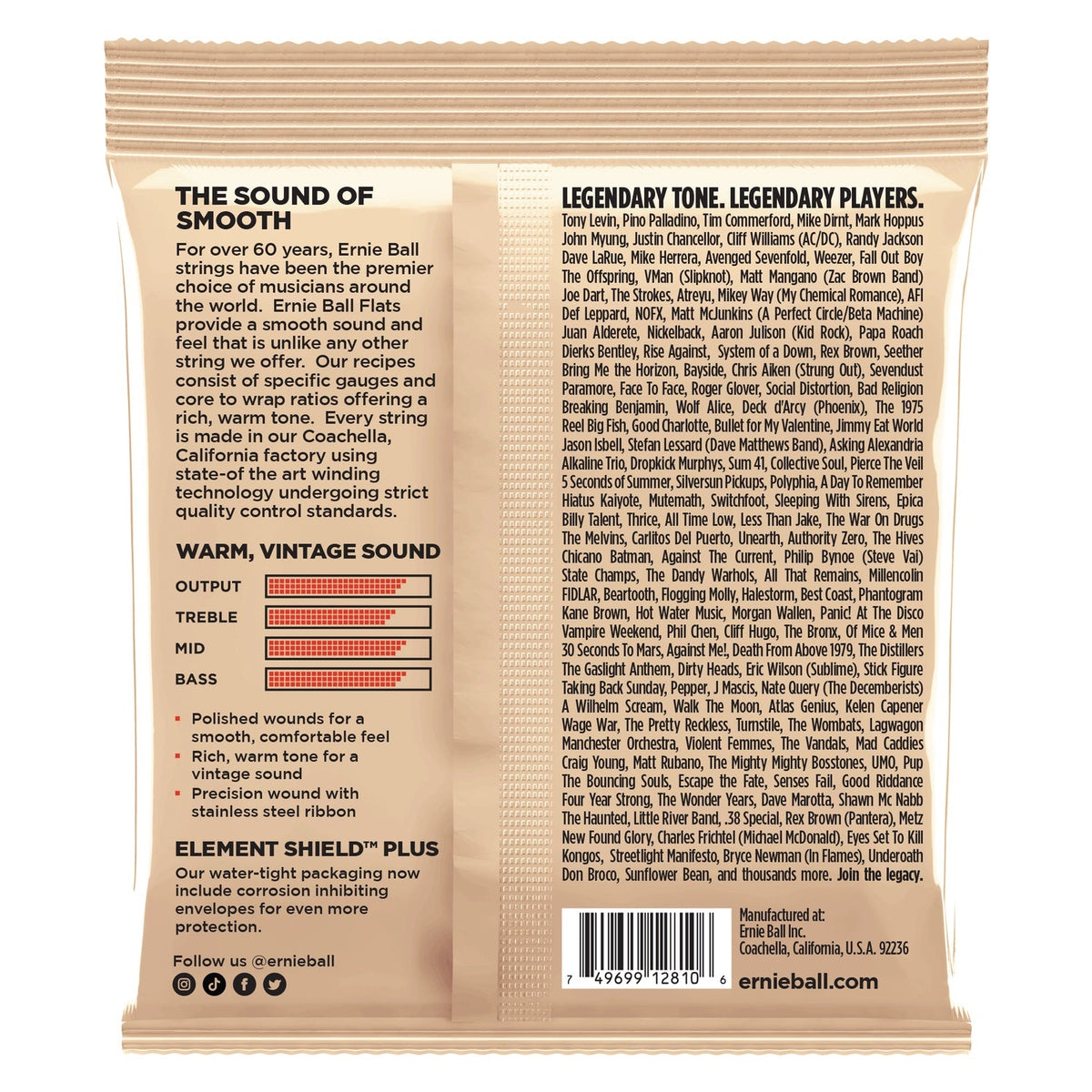 Ernie Ball Stainless Steel Flatwound 5 String Electric Bass Strings - 0.45-0.130