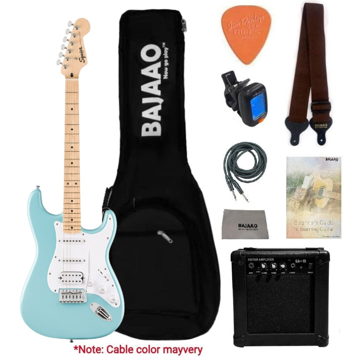 Fender Squier Sonic Stratocaster Electric Guitar with Guitar Amplifier, Gigbag,Polishing Cloth, Strap, Tuner, Pick, Cable and Ebook