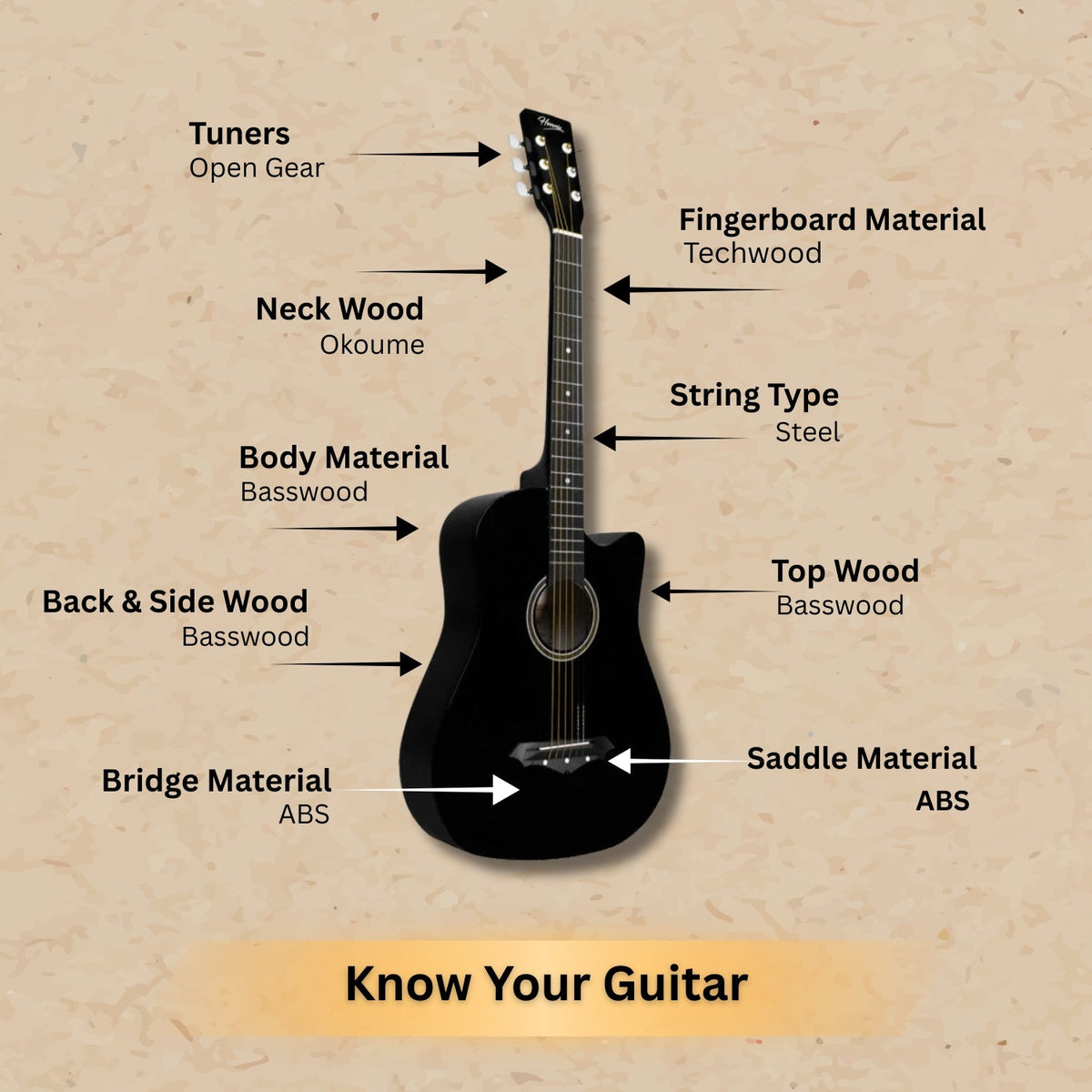 Henrix 38c 38 inch Cutaway Acoustic Guitar