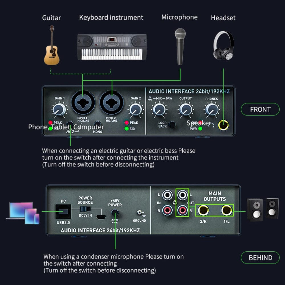 Audio Array AI-01 24 bit 192KHz 2in/2out Audio Interface with Gain Control Mono & Loop Back Button along with No Latency Monitoring for Recording Streaming and Podcasting