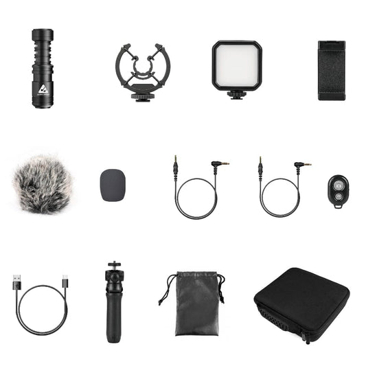 Audio Array AM-C18 Omnidirectional Condenser Shotgun Microphone kit with 3.5mm Connector with Led & Tripod for Smartphone