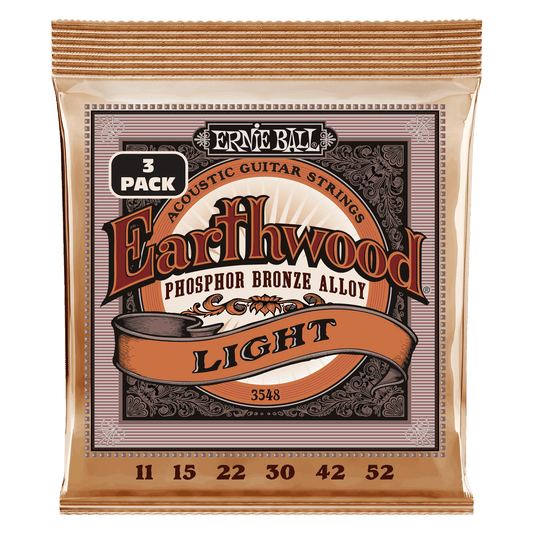 Ernie Ball 3548 Light Earthwood Phosphor Bronze Acoustic Guitar Strings 3 Pack - .11-.52