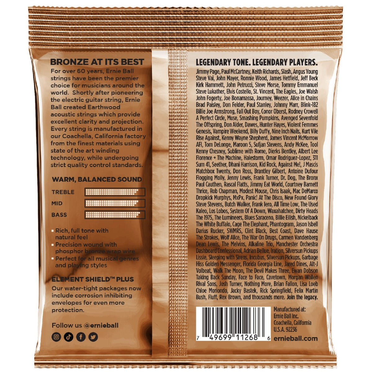 Ernie Ball 3550 Extra Light Earthwood Phosphor Bronze Acoustic Guitar Strings 3 Pack - .10-.50