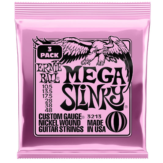 Ernie Ball 3213 Mega Slinky Nickel Wound Electric Guitar String 3 Pack - .10.5-.48