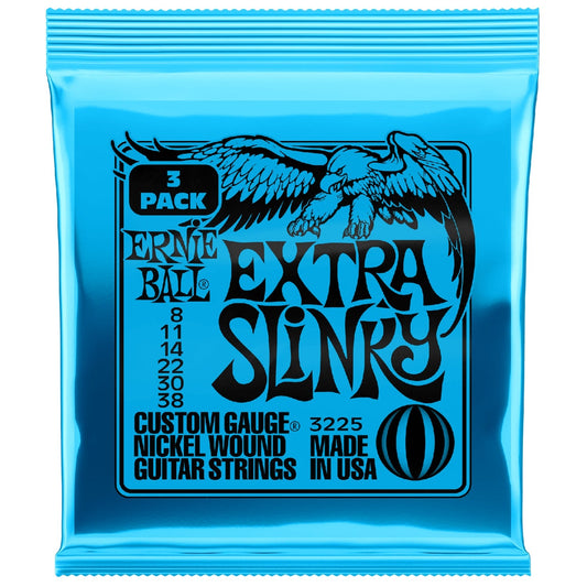Ernie Ball 3225 Extra Slinky Nickel Wound Electric Guitar Strings 3 Pack - .8-.38