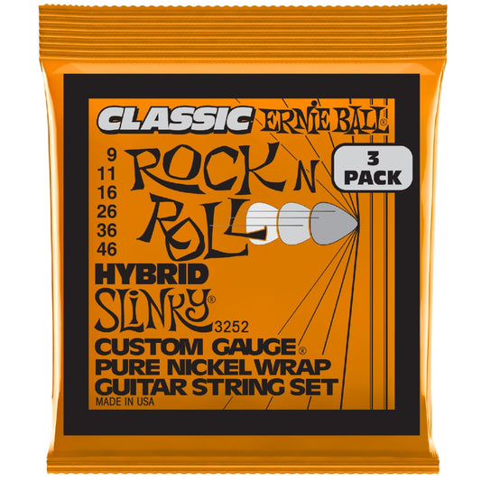 Ernie Ball 3252 Hybrid Slinky Classic Pure Nickel Electric Guitar Strings - Pack of 3 - .9-.46