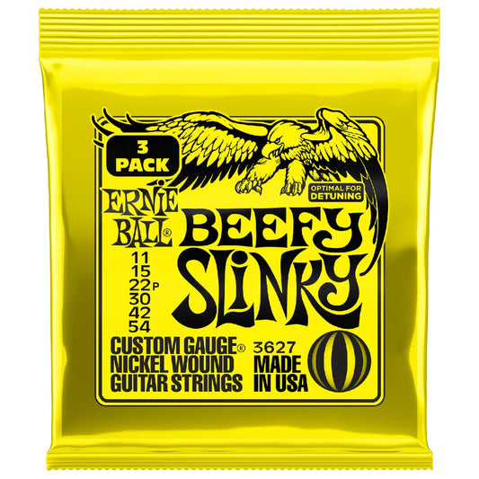 Ernie Ball 3627 Beefy Slinky Nickel Wound Electric Guitar Strings Pack of 3 - .11-.54