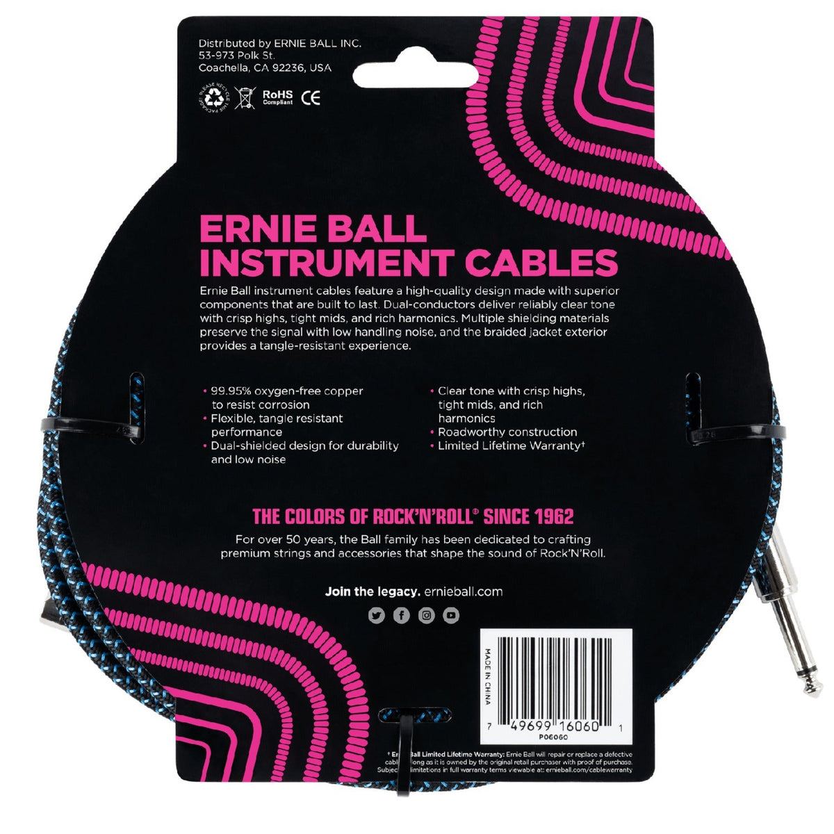 Ernie Ball 25 Ft Braided Straight-Angle Instrument Cable