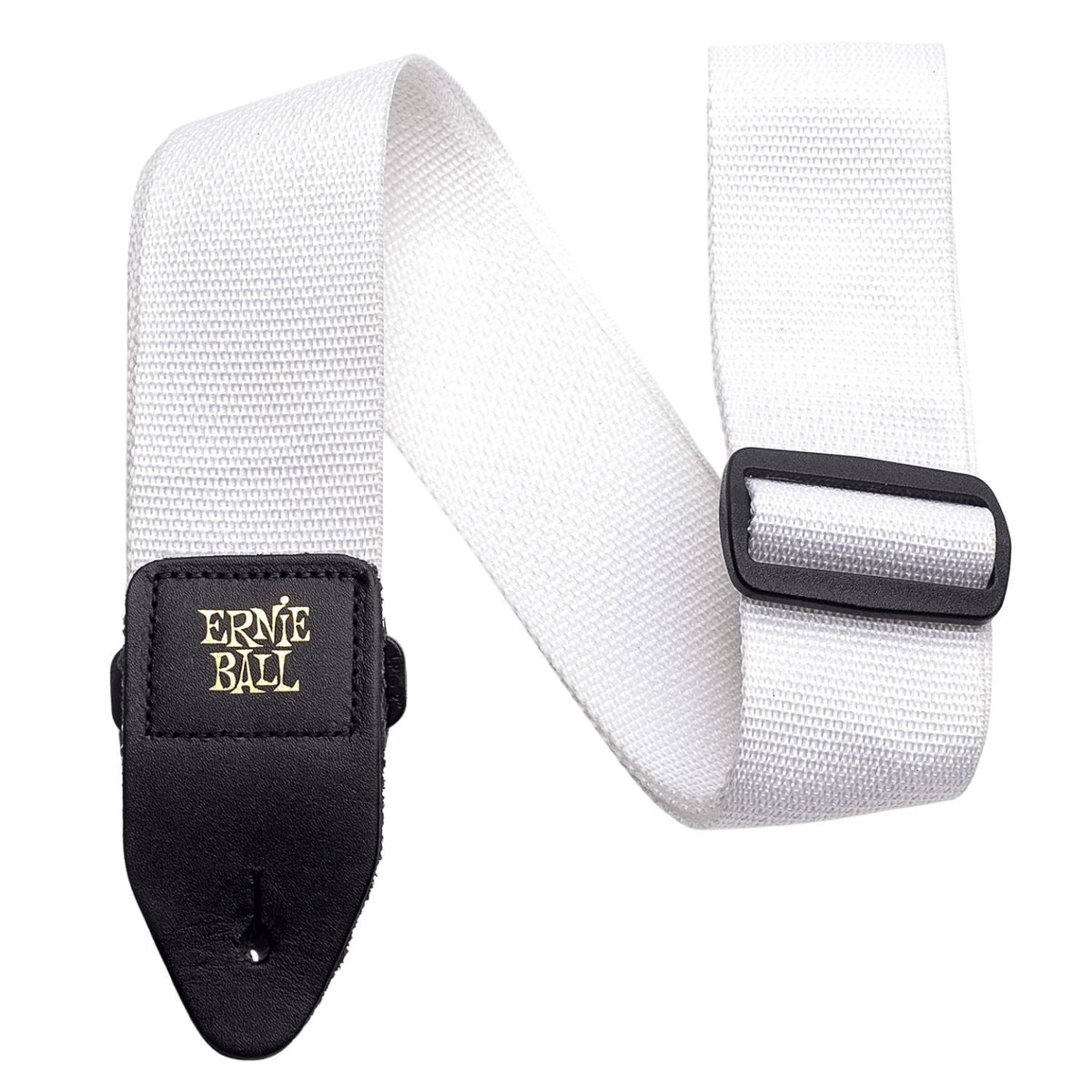 Ernie Ball 4036 White Polypropylene Guitar Straps - Black Leather