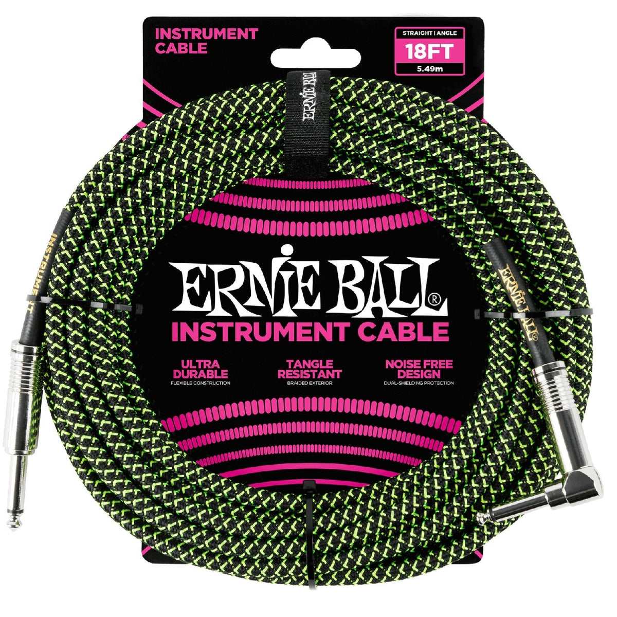 Ernie Ball 18' Braided Straight Angle Instrument Cable