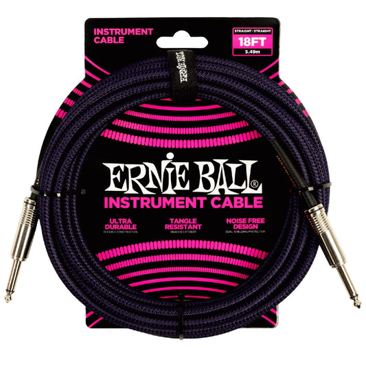 Ernie Ball 6395 18ft Braided Straight Instrument Cable - Purple Black